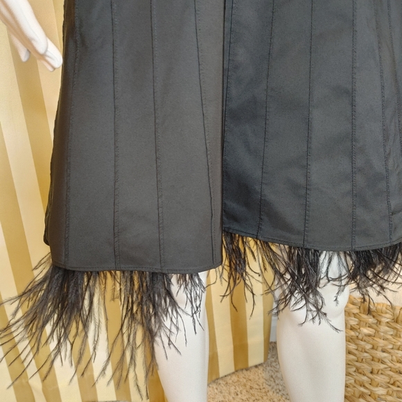 BCBGMAXAZRIA STRAPLESS BEADED FEATHER-HEM DRESS, BLACK 4 - Picture 3 of 13